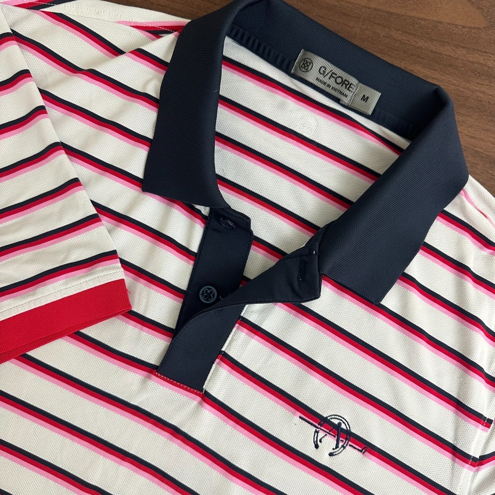 G/Fore Polo Shirt White Red Pink Horizontal Striped Short Sleeve Golf Mens M